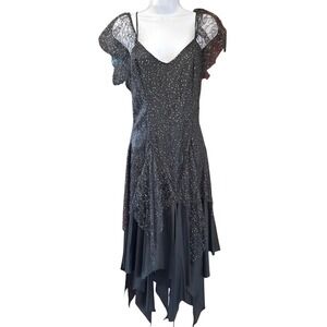Y2K Nuance Gothic Black Silver Sparkle Asymmetrical Hem Dress Size 9 Whimsigoth